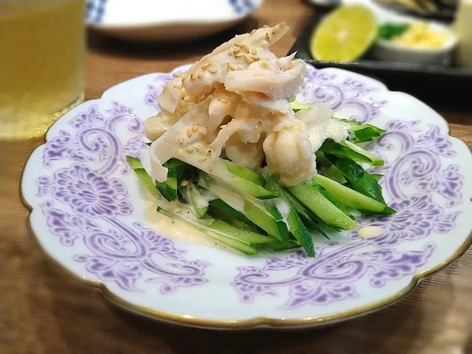 きゅうりと茹で鶏の辛味マヨネーズ和え|古尾谷りかこさん