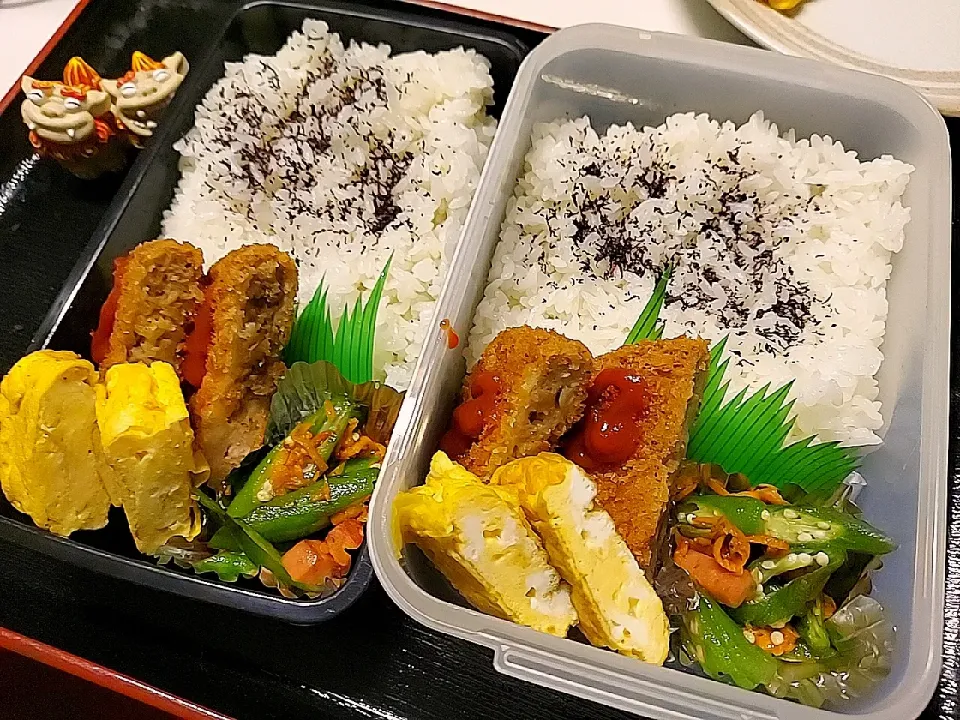 Snapdishの料理写真:夫弁当、息子弁当|みどりさん