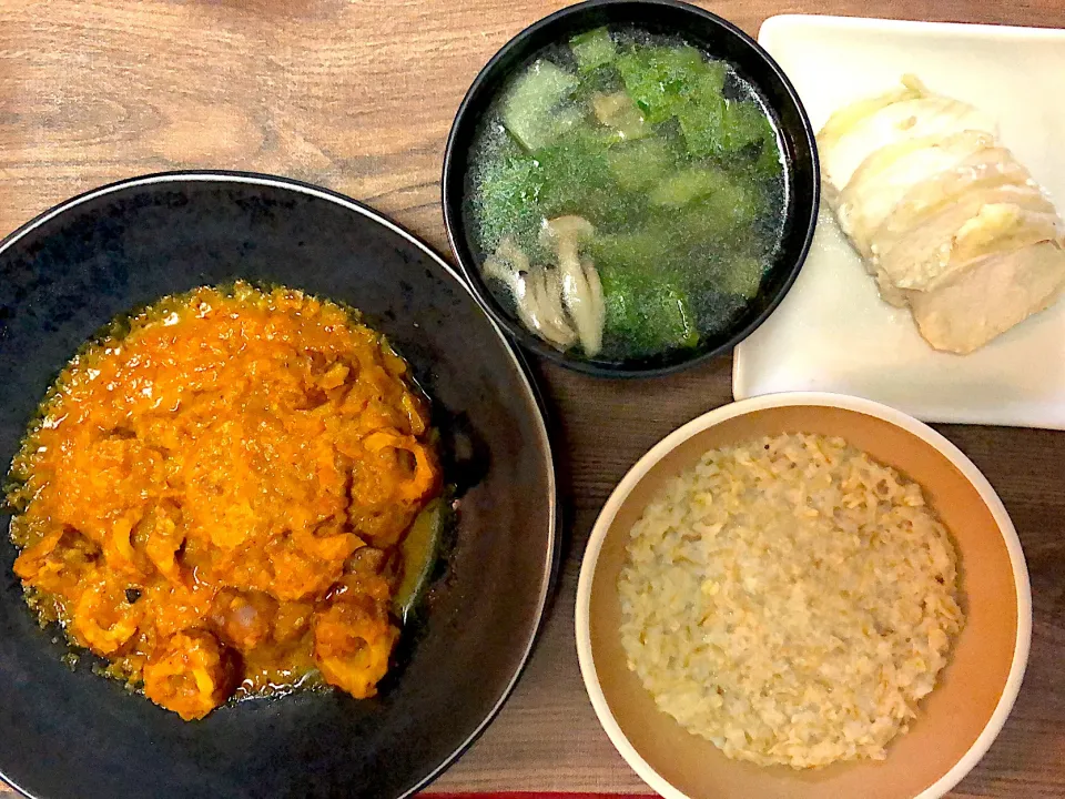 ちくわのスパイスカレー、蒸し鶏、中華スープ|かれんさん