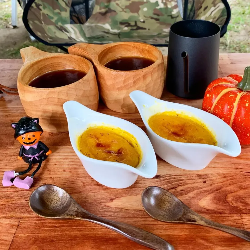 Snapdishの料理写真:キャンプでかぼちゃブリュレ🎃|みっこちゃんさん