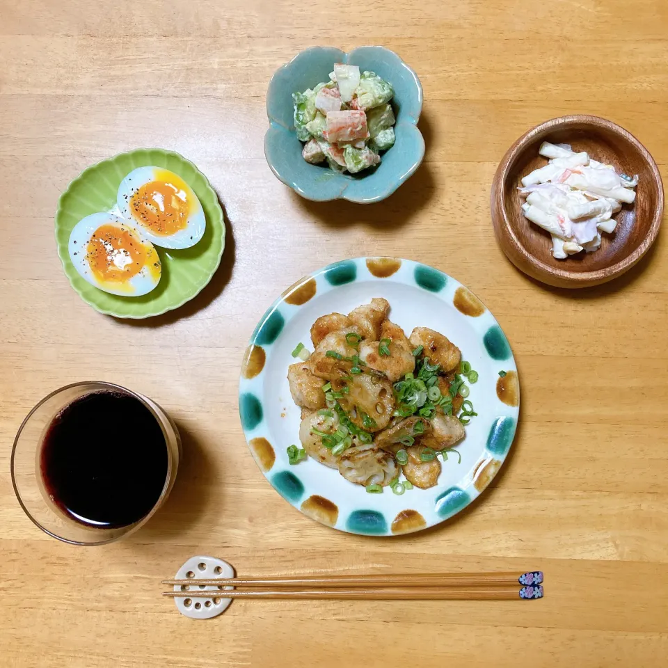 ささみとれんこんのスタミナ炒め　　　カニカマとアボカドのわさびマヨ🥑|ちゃみこさん