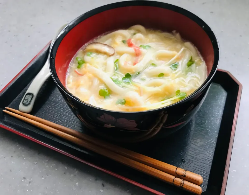 からあげビールさんの料理 中華風かに玉とろみスープでおうどん|バシュランさん