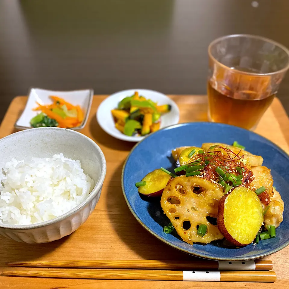 さつまいもレンコンと鶏肉のデリ風|ちぐあささん