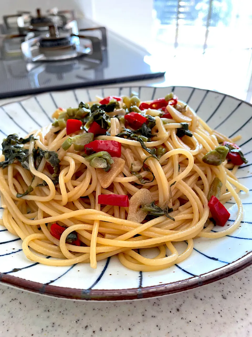 Snapdishの料理写真:かぴかぴさんの料理🍝阿蘇高菜のペペロンチーノ🌶|ヨッチャンさん