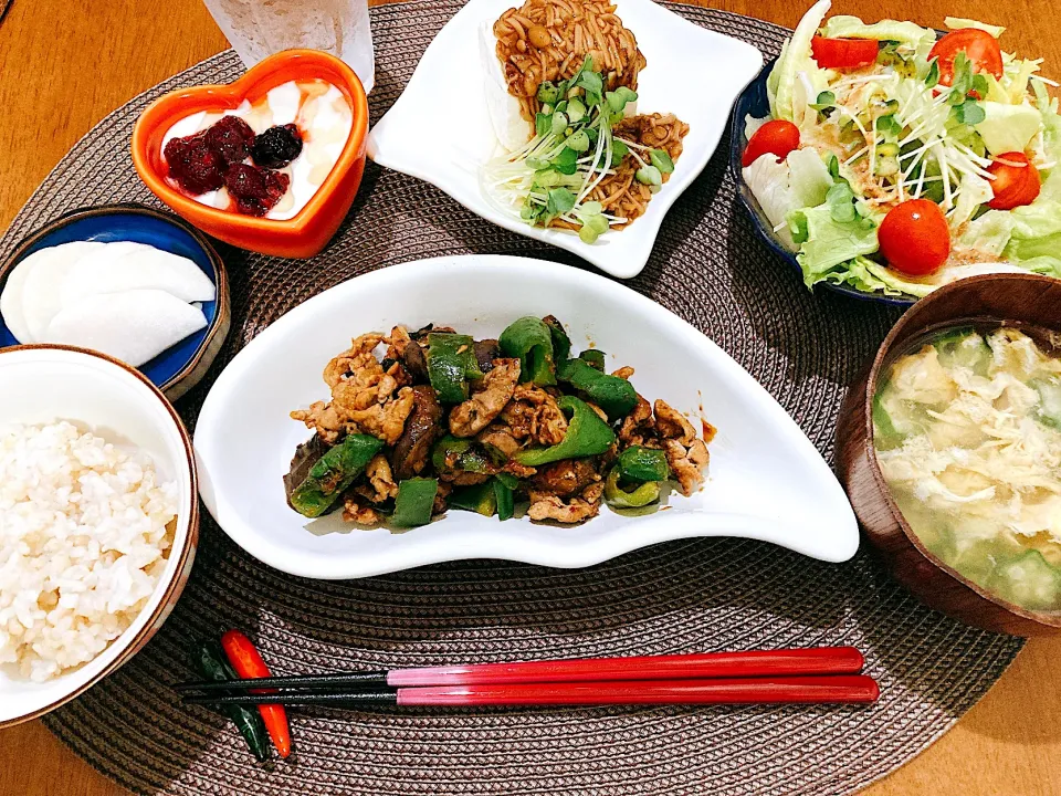 茄子とピーマンと豚肉の味噌炒め定食|ゆうかさんさん