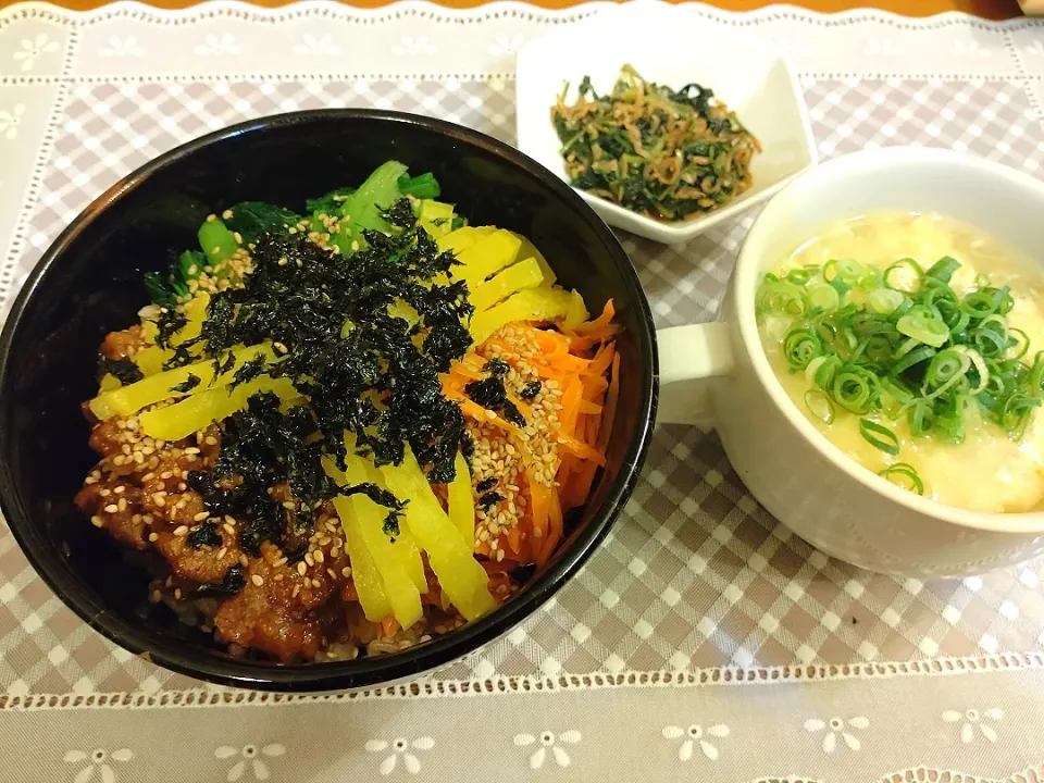 ☆キンパ風丼
☆コーン卵スープ
☆大根葉とちりめんじゃこ炒め|chikakoさん