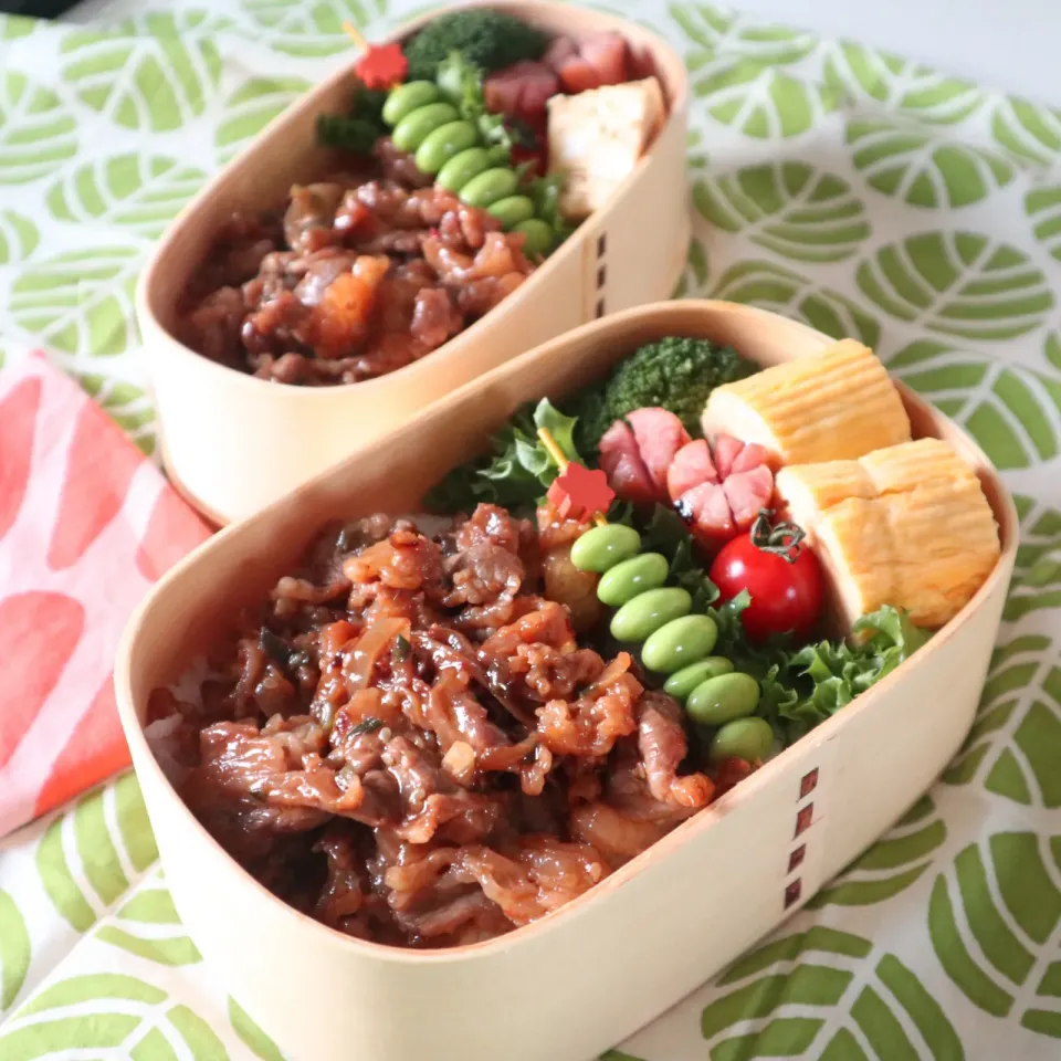 高校生男子＆中学生男子弁当🍱カルビ丼|なかじー。さん