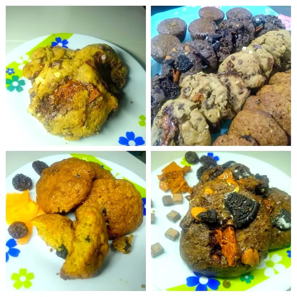 Galletas de chispas de chocolate, nueces, almendras, caramelo y dulce de leche, Galletas de chocolate y Oreo, y Galletas de Zanahoria.|Eliana Torrescoさん