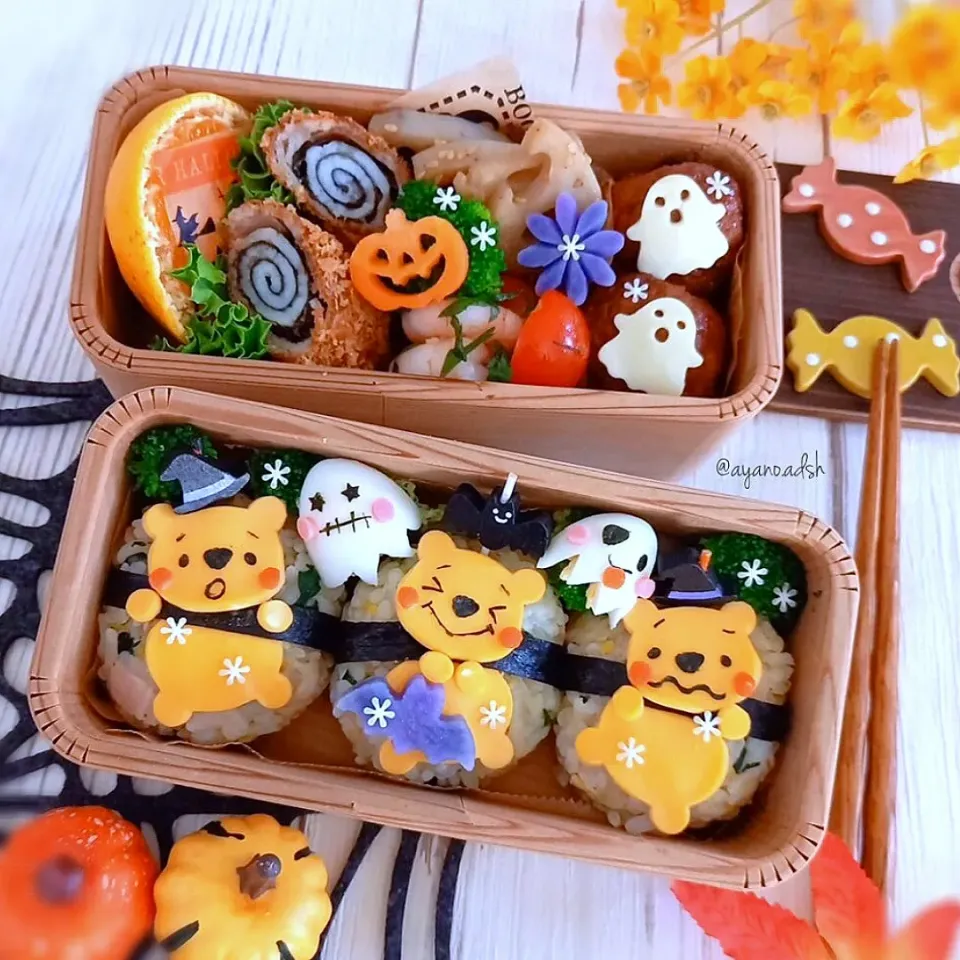 🎃👻ハロウィン🎃👻プーさんおにぎり弁当|ayano.adshさん