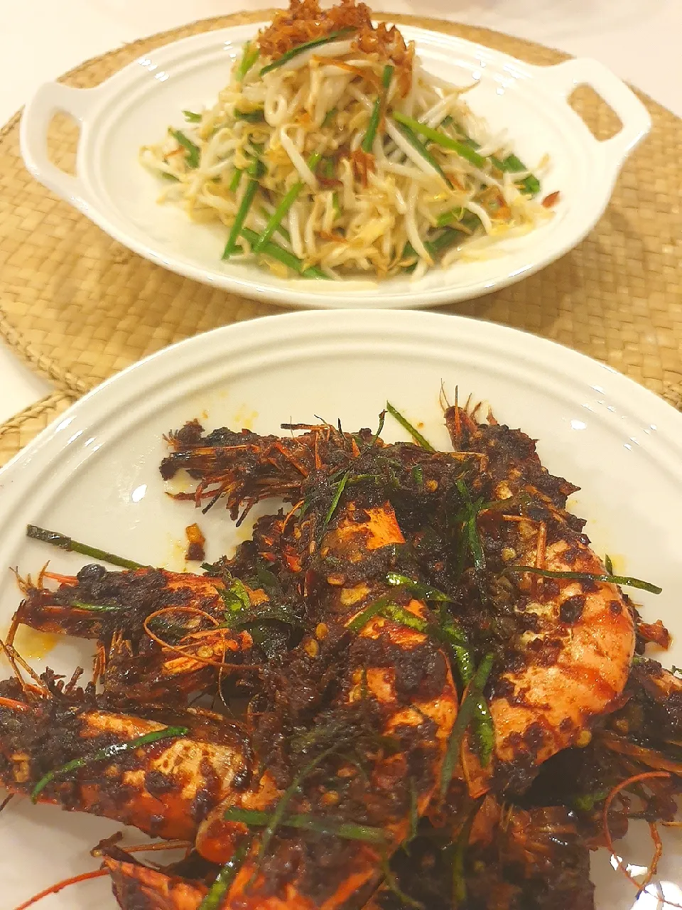 Mung beans stir fried and Kamheong prawns|YCさん