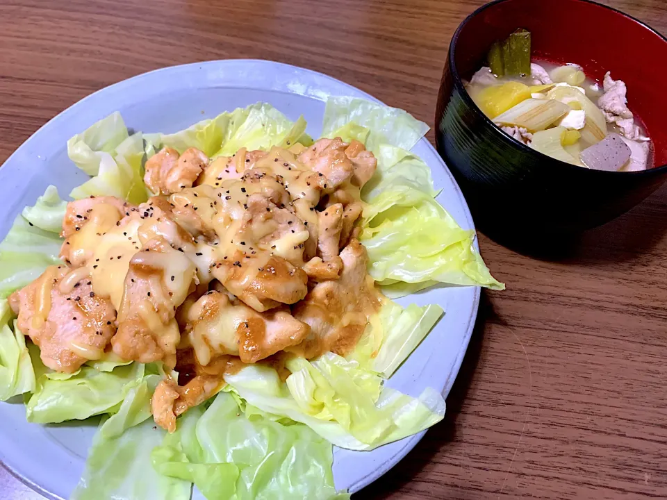 みそ照り焼きチキンと豚汁|みぃさん