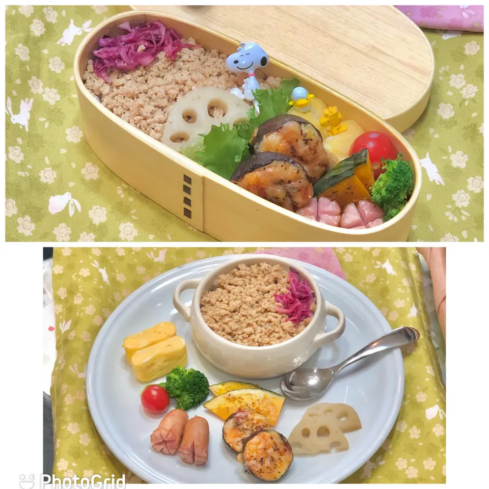 鶏そぼろ☘の💙ちゃんお弁当❤️ちゃんプレートランチ　9/29水|sweet homeさん