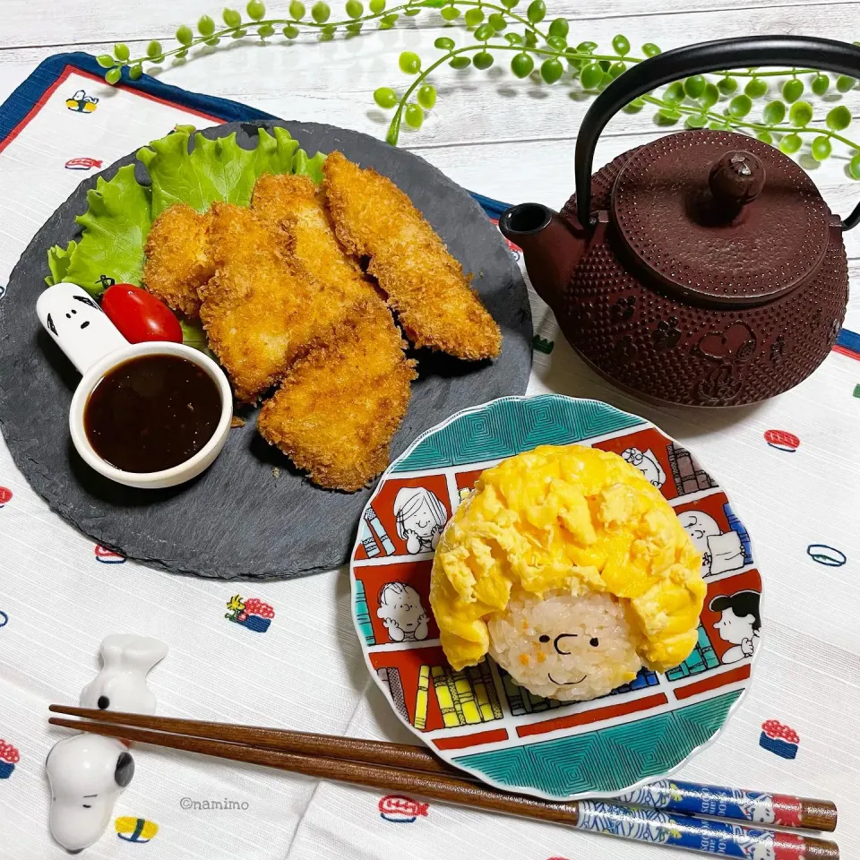 Snapdishの料理写真:タピオカプディングおにぎり＆チキン味噌カツ|namimoさん