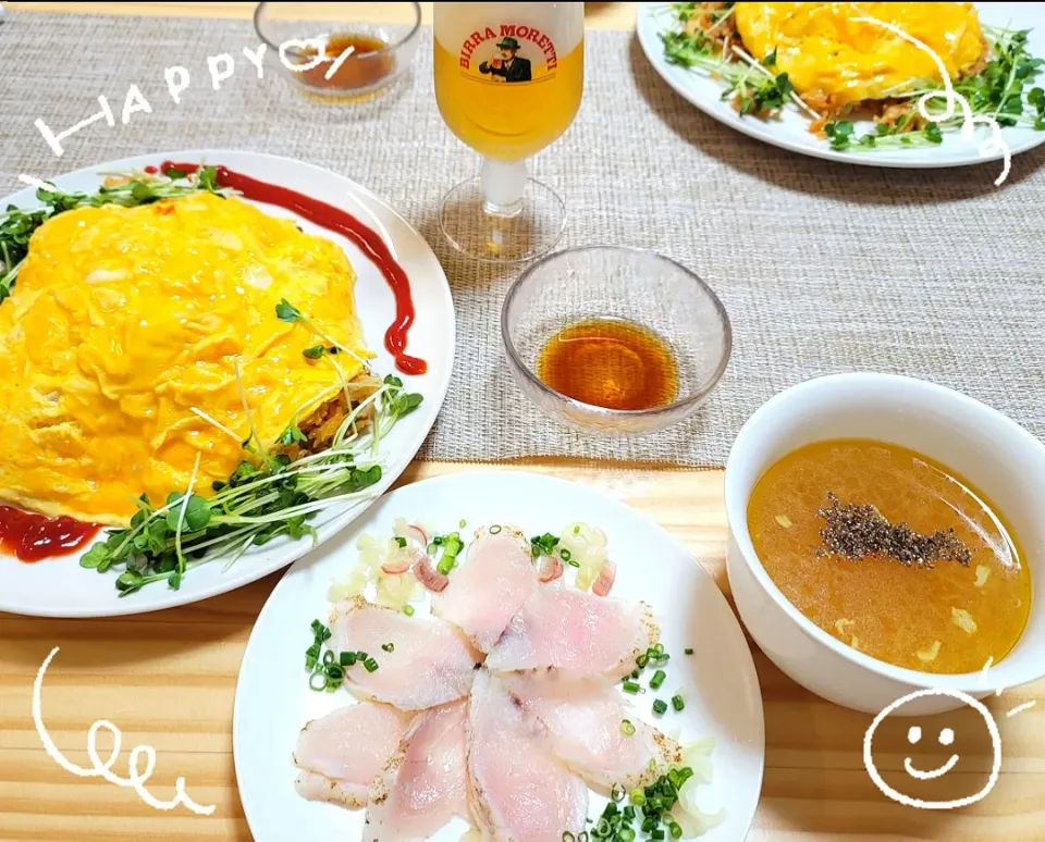 オムライス＆河豚の炙り＆コンソメスープ＆ビールを添えて…|chii...さん