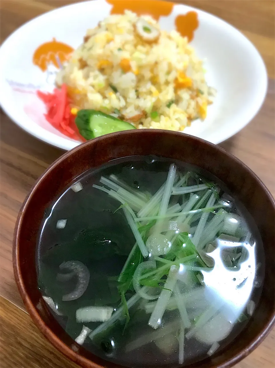 水菜とワカメとミョウガの中華スープ|morimi32さん