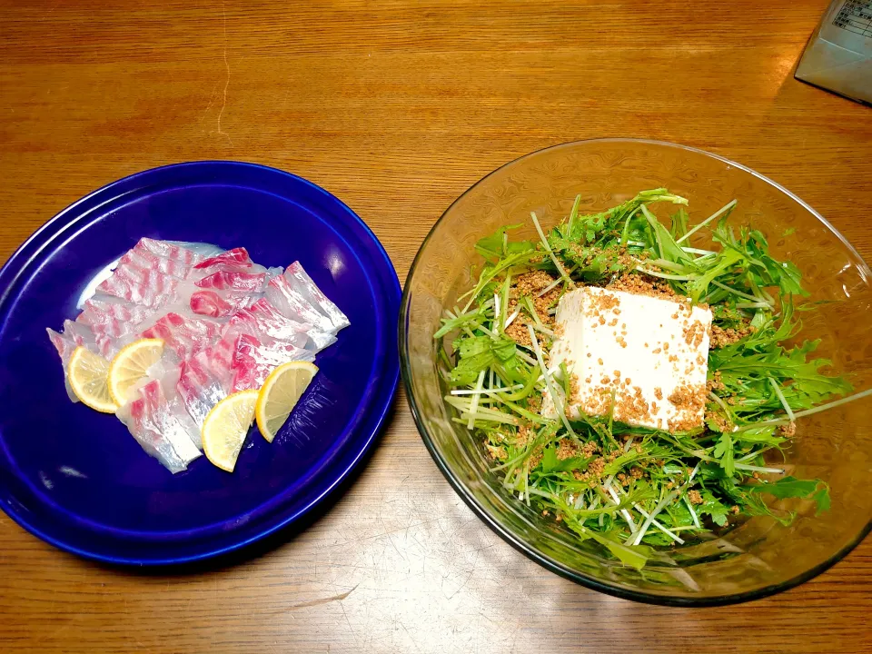 鯛の刺身 水菜と豆腐サラダ|Akiko Nakamotoさん