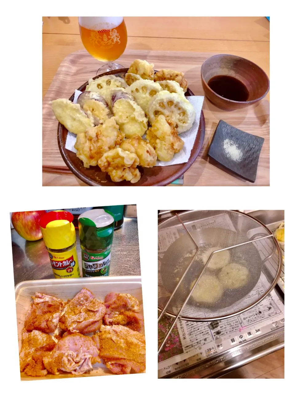 Snapdishの料理写真:今夜のアテは天ぷら。ハウスの味付カレーパウダーを使い鶏天🐓うまっ！|海斗さん