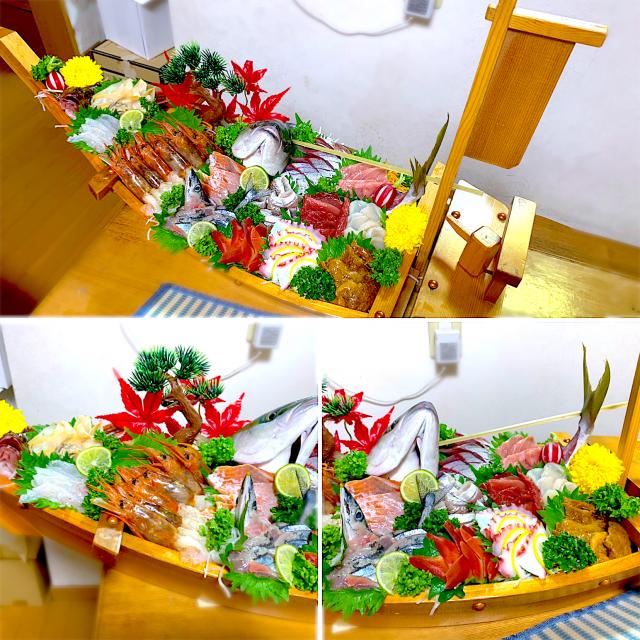 秋のお刺身舟盛り 朝獲り地イナダ 朝獲り地カサゴ 秋刀魚 姿入り/や