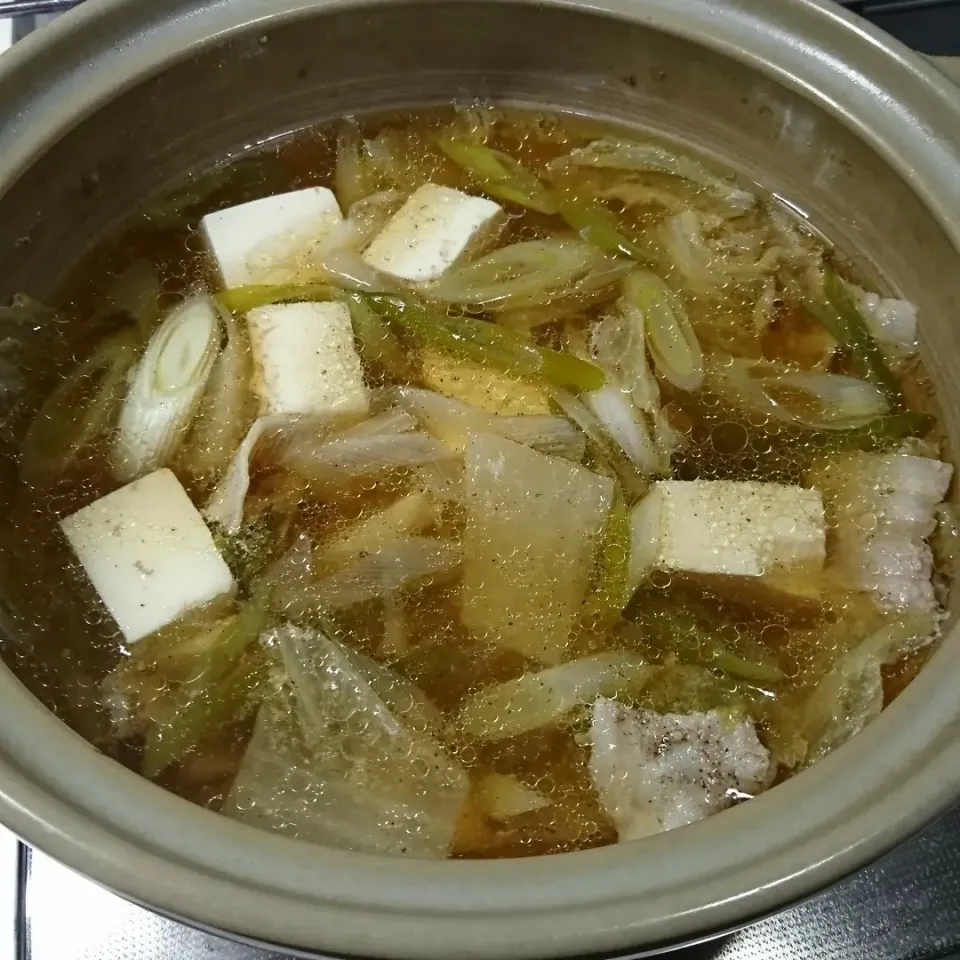 昨夜の残りの鍋に
豆腐とネギ加えた|しまだ ちえこさん