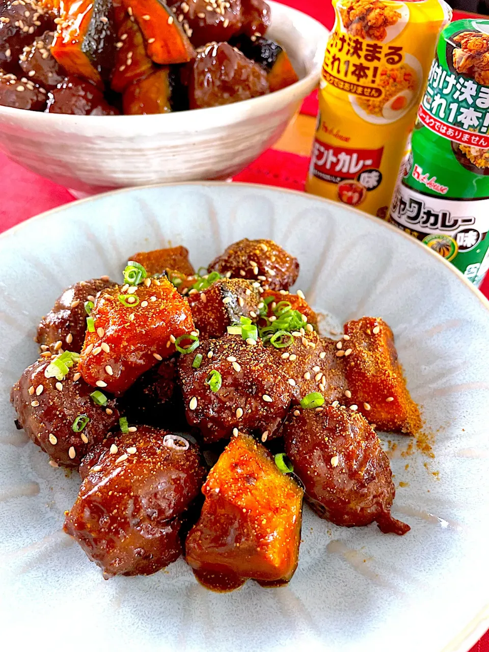 肉団子とかぼちゃのカレー甘酢あん☘️|おかちさん