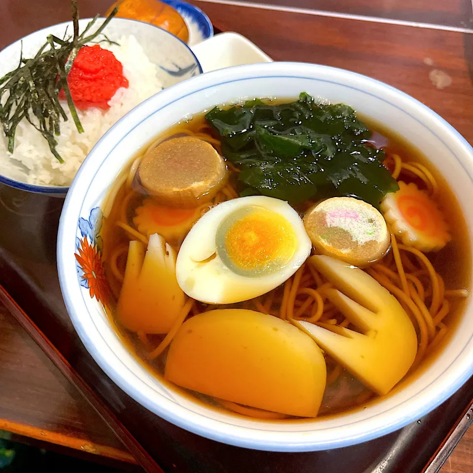 おかめそばと明太子ごはんセット@相馬屋(月島)|塩豚骨さん