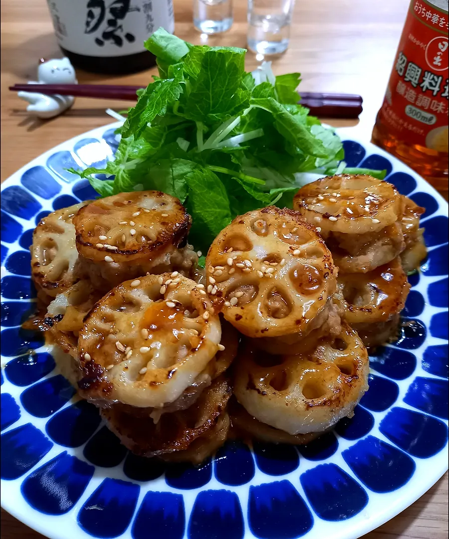 ミニ蓮根で挟み焼き
紹興料理酒を使って照り焼きに(^∇^)|ナオミさん