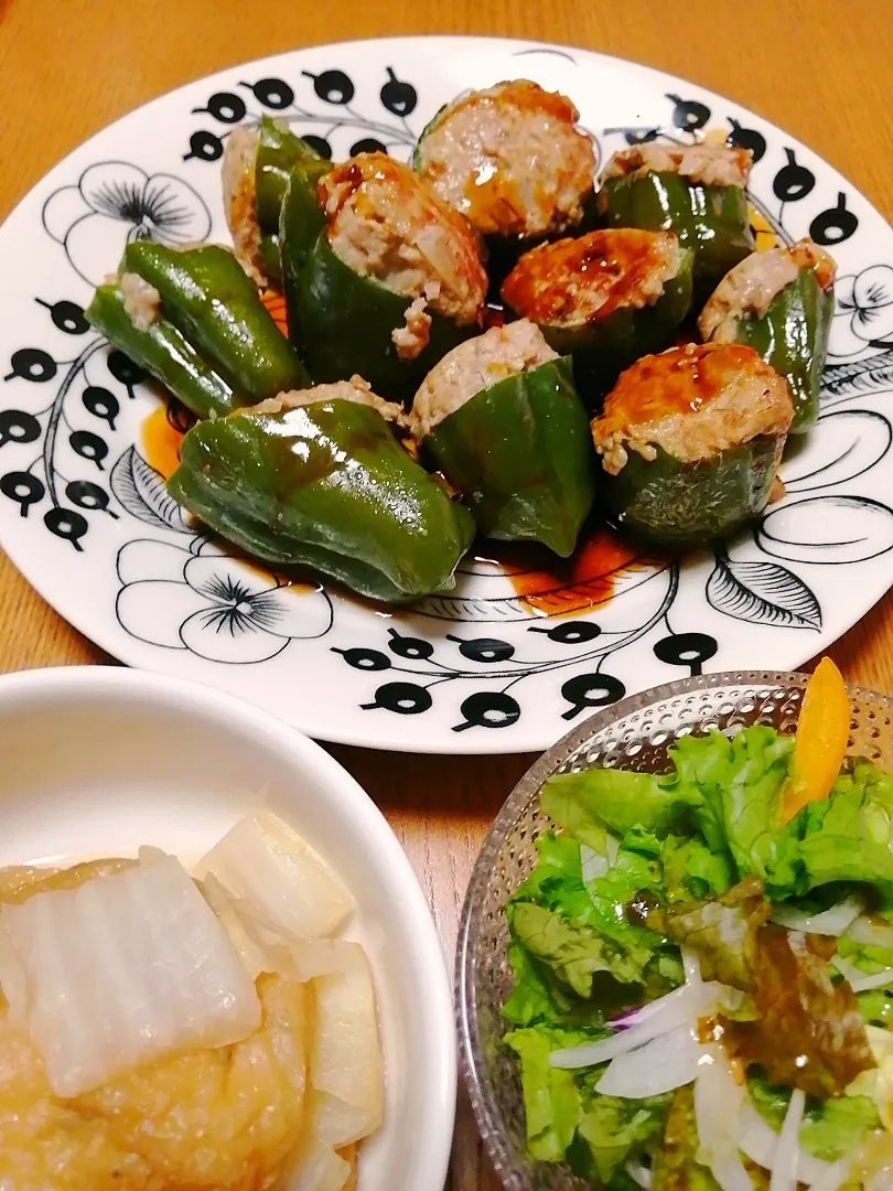 ピーマンの肉詰め定食|いちみさん