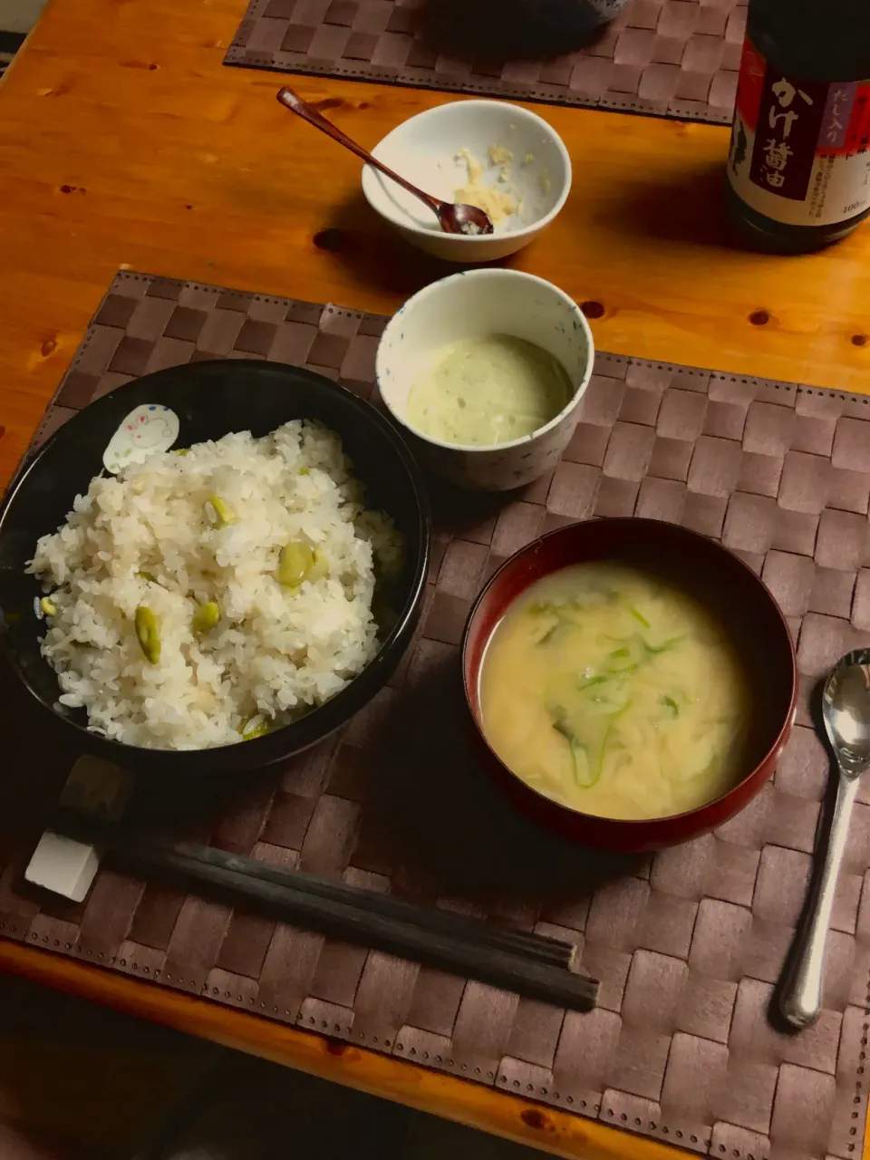 枝豆御膳(枝豆とじゃこの炊き込みご飯、枝豆呉汁、枝豆豆腐)|沖壮平さん