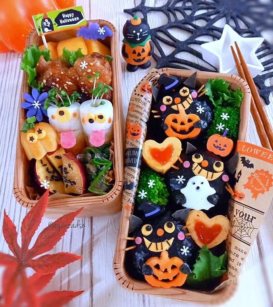 Snapdishの料理写真:🎃👻ハロウィン🎃👻
黒猫おにぎり弁当|ayano.adshさん