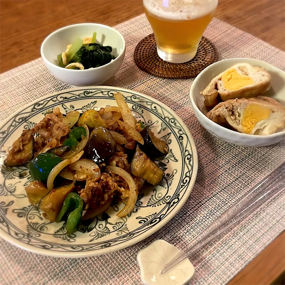 豚こまとなす、ピーマンのピリ辛味噌炒め
油あげと小松菜のおひたし
卵巾着|𓇼 Ⓢ Ⓗ Ⓘ Ⓝ Ⓞ Ⓑ Ⓤ 𓇼さん