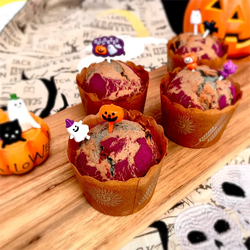 マリンさんの料理 いつもの混ぜるだけ～の簡単マフィンで🦇Halloween muffins🎃|chicaocafeさん