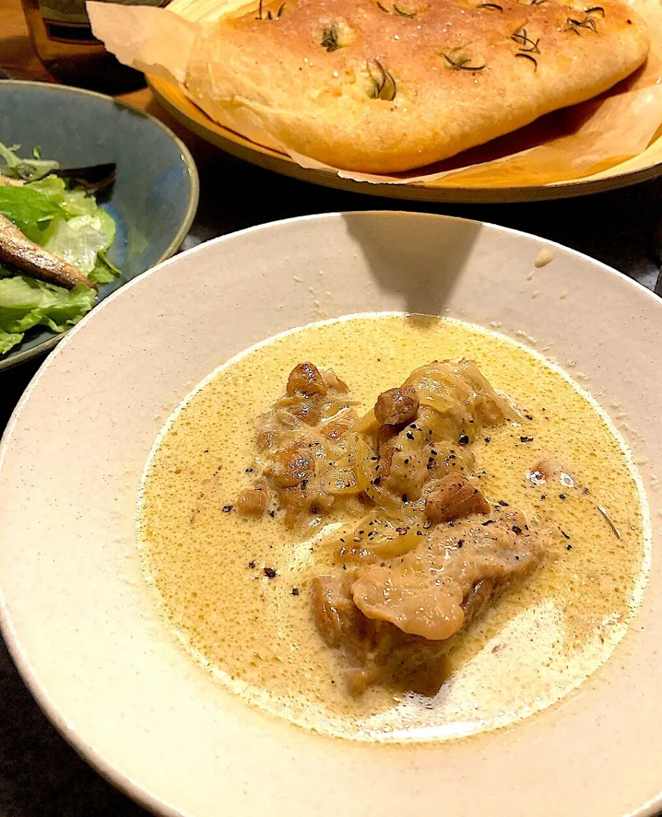 チキンの白ビール煮🦳|けんちんさん