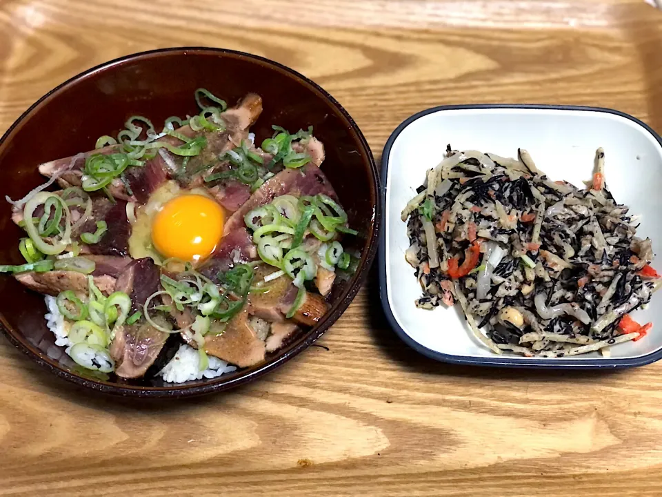 ☆かつおの漬け丼 ☆ひじきサラダ|まぁたんさん