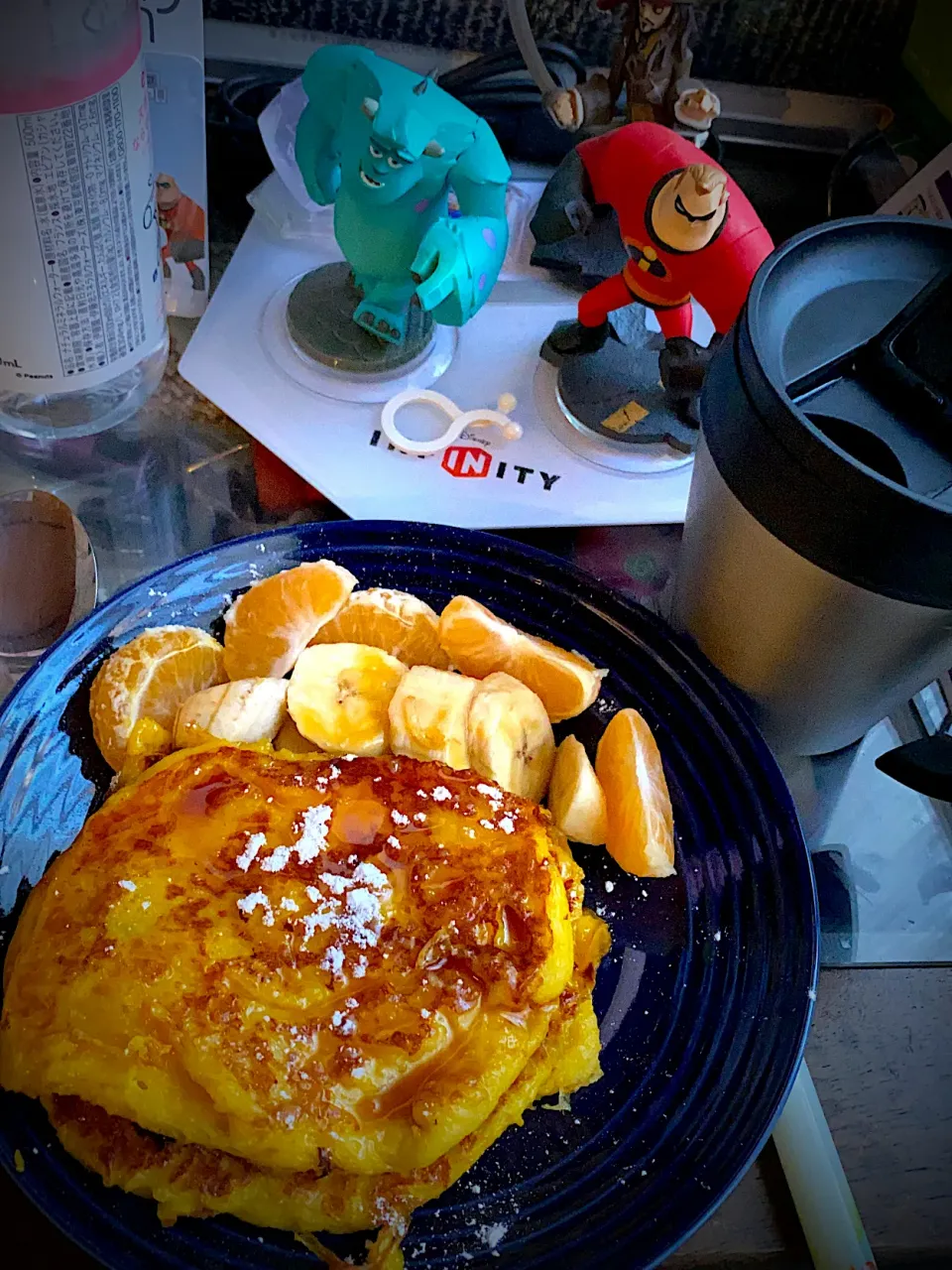 たまごパンケーキ🥞　カラメルソース　バナナとみかん🍌🍊　アールグレイティー☕️|ch＊K*∀o(^^*)♪さん