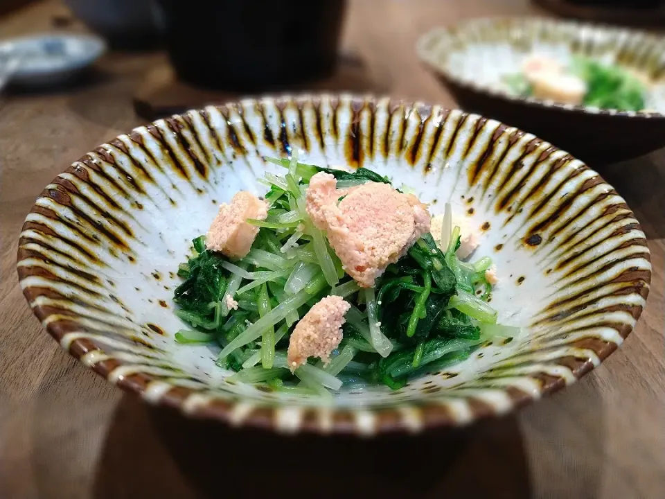 焼きたらこと水菜と三つ葉のお浸し|古尾谷りかこさん