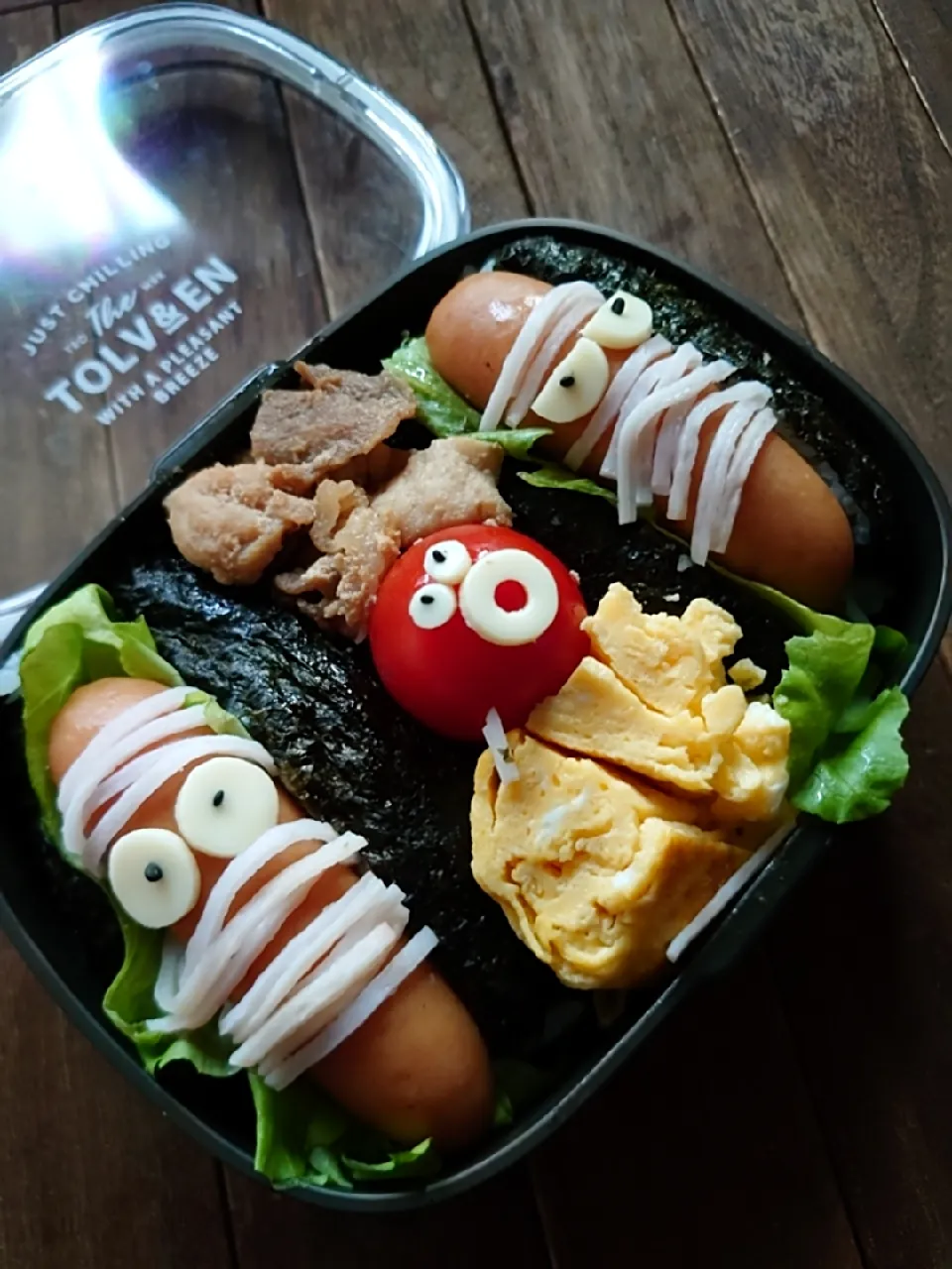 Snapdishの料理写真:漢の…長女用🍱どことなくハロウィン風なパッカンおにぎり弁当|ᵏᵒᵘさん