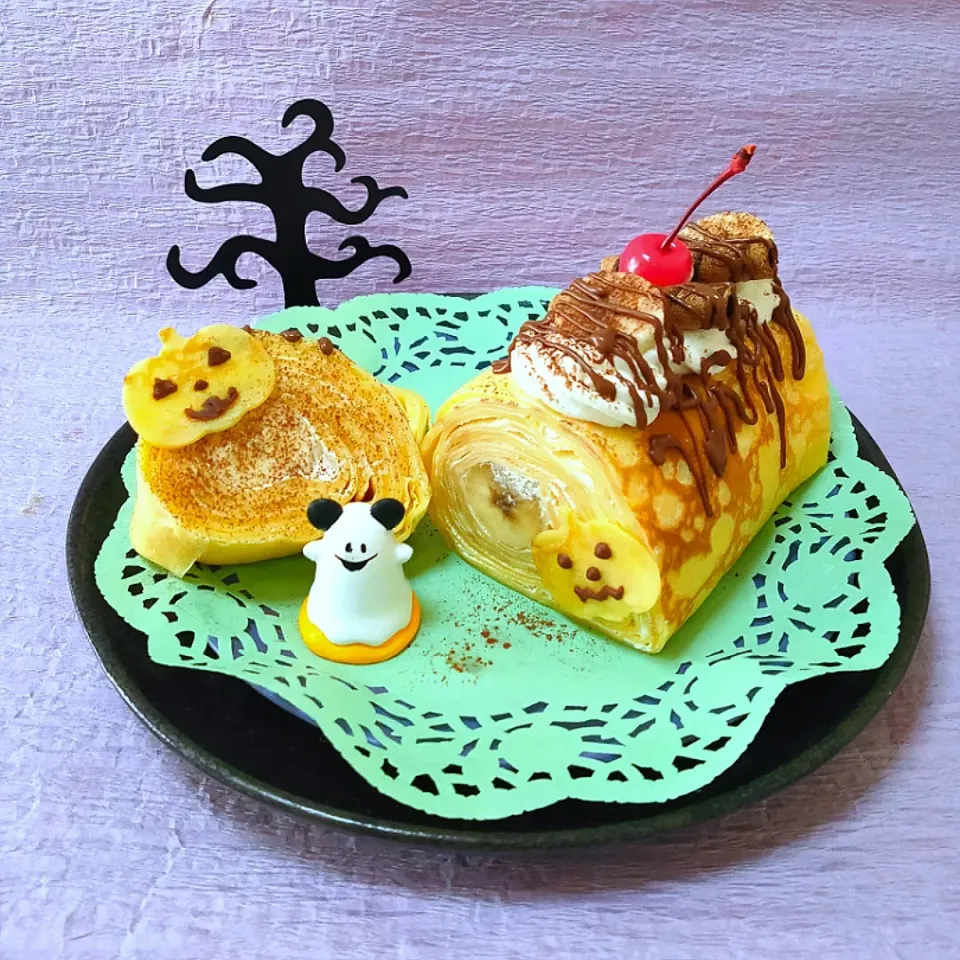 ダーリン作⸜🌷︎⸝‍
チョコバナナ🍫(🍌•᎑•🍌)の
クレープロールケーキ
☠🎃HappyHalloween🍭🍬|キャサリンさん