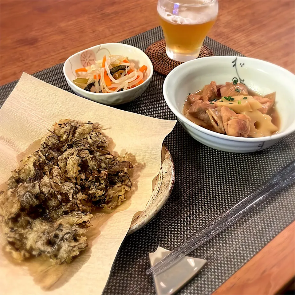 もずくの天ぷら
鶏もも肉とちくわぶの煮物
甘酢漬けでナムル|𓇼 Ⓢ Ⓗ Ⓘ Ⓝ Ⓞ Ⓑ Ⓤ 𓇼さん