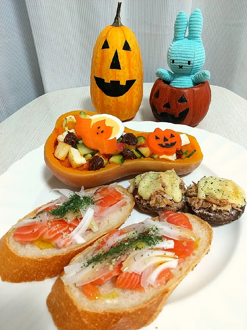 Snapdishの料理写真:☆今日の晩ごはん☆　ピーナッツかぼちゃのサラダほか|hamamaさん