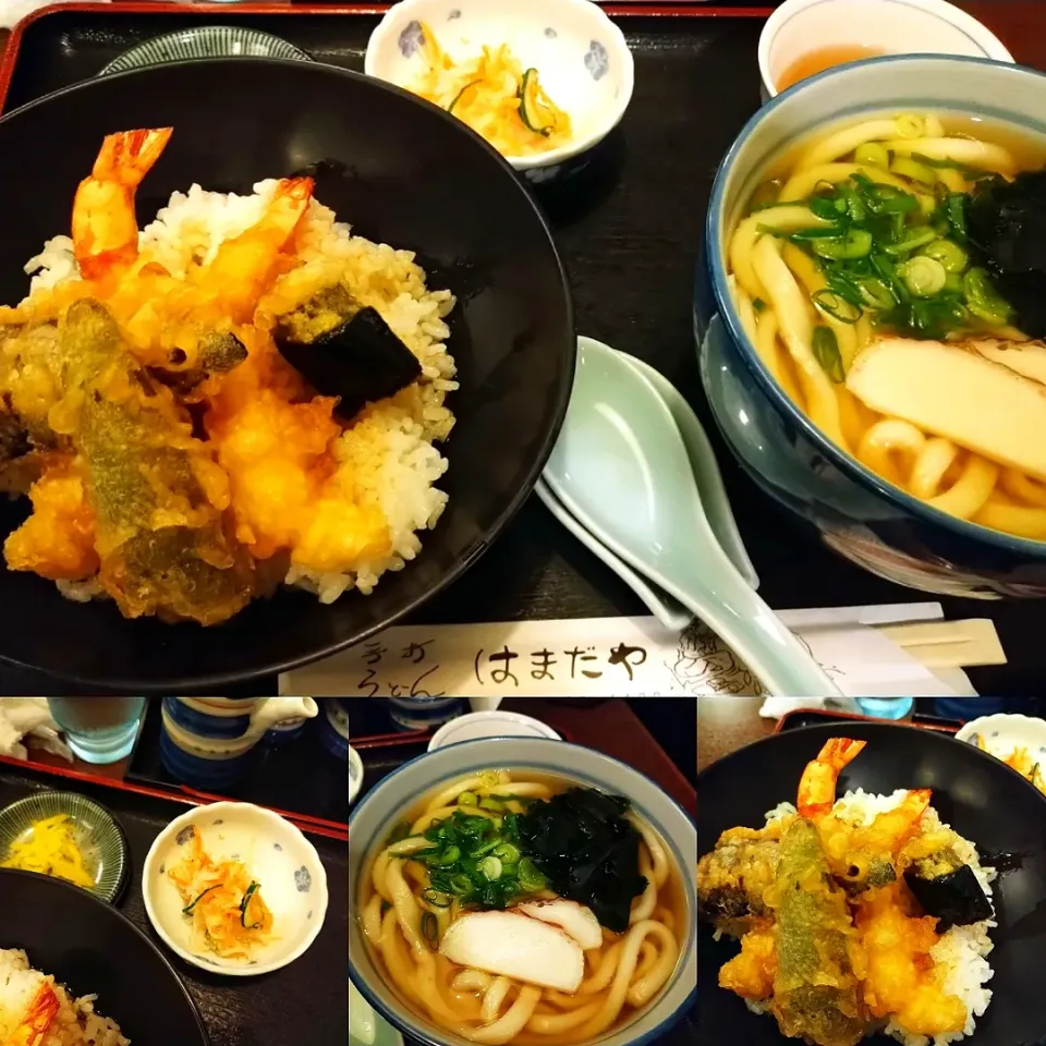 Snapdishの料理写真:はまだやで天丼と手打ちうどんの定食|うたかた。さん