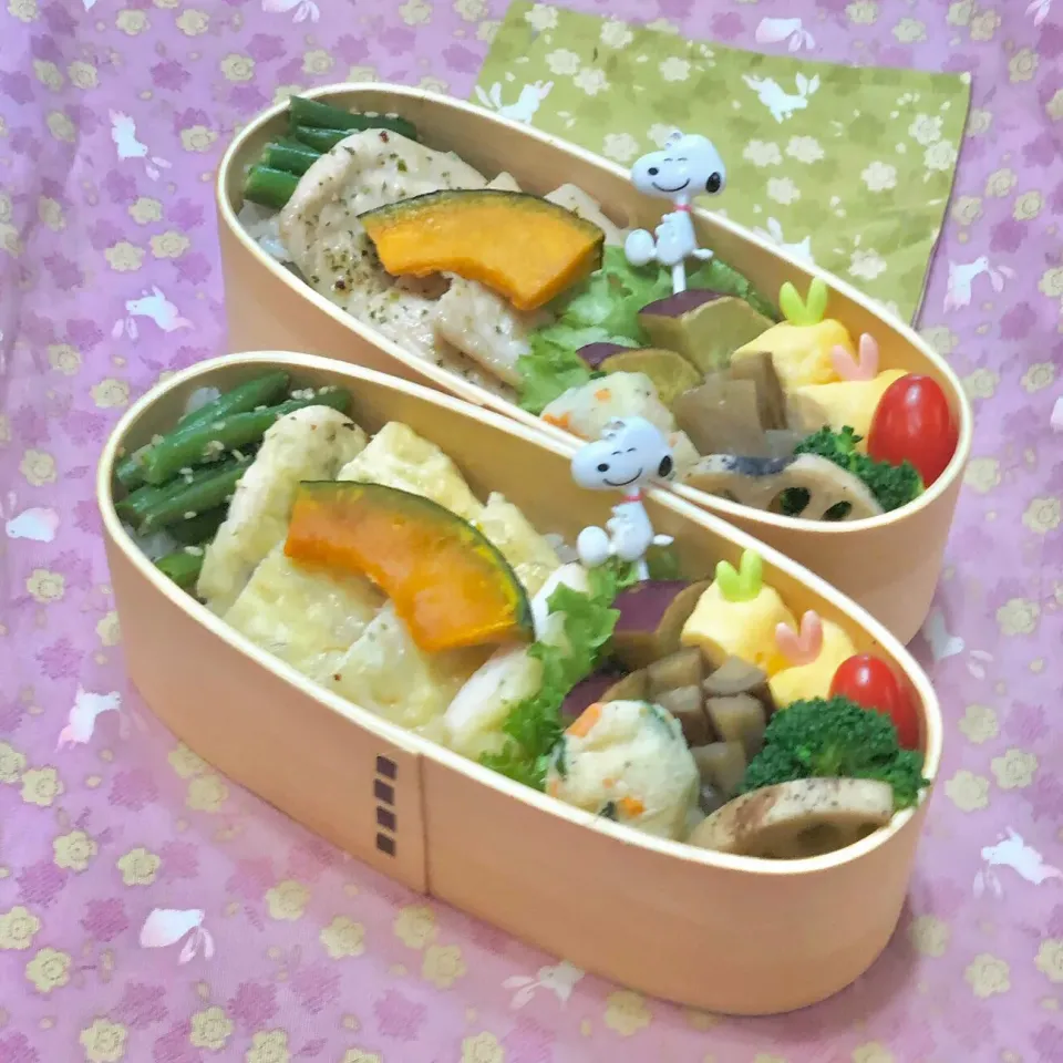 ササミのチーズグリル💙ハーブグリル❤️の双子ちゃんお弁当☘ 10/13水|sweet homeさん