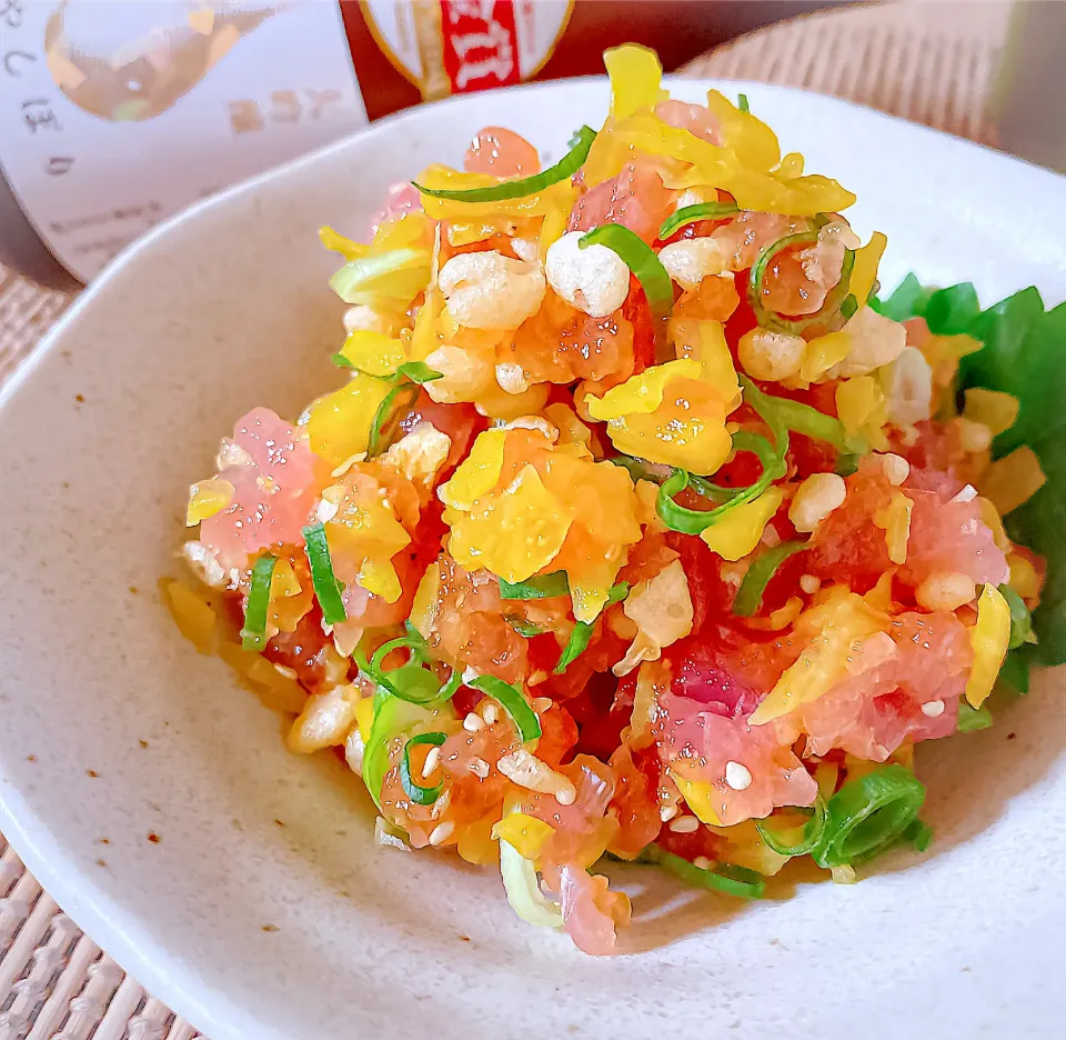 taruto⭐️さんの料理 まぐろのとろたく天かすのせ♡🐟✨|にゃんぺこさん