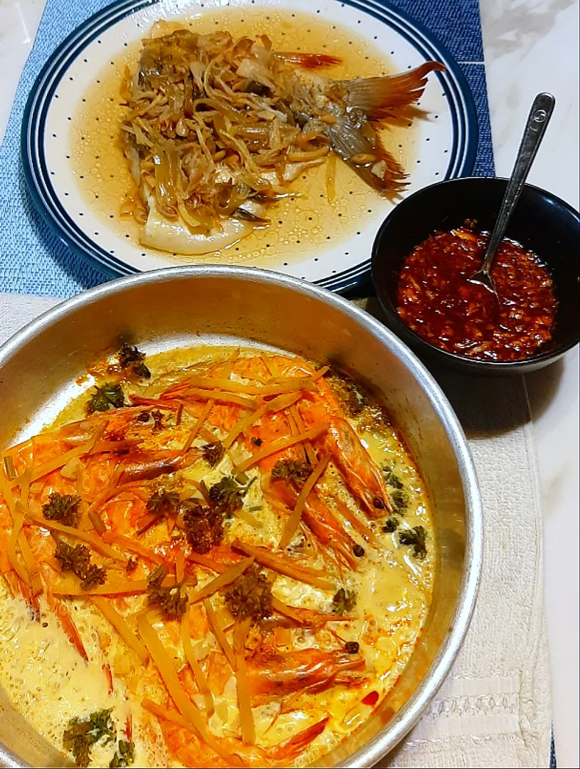 Steamed drunken shrimps & steamed ikan sultan|ģřãçîöůşさん