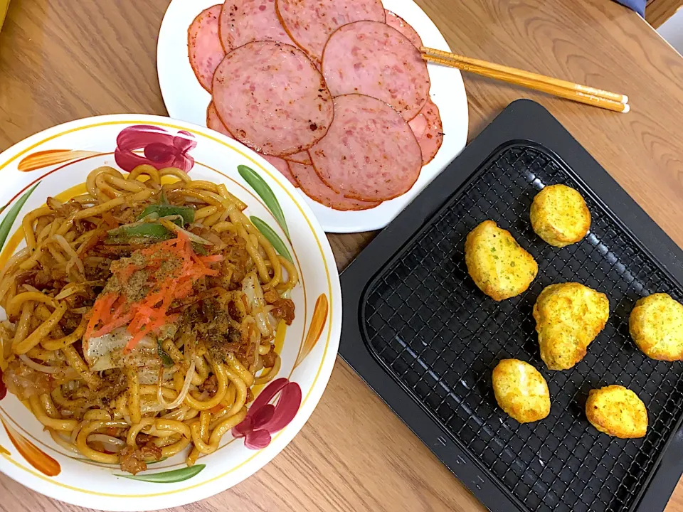 焼うどん、シャウスライス、山芋天ぷら|ゆーママさん