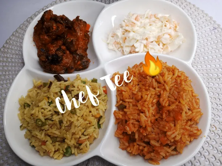 Today's Cooking Menu...

Jollof Rice & Coleslaw
Fried Rice with peppered chicken 😋😋

#NigerianDish

©️ Chef Tee 🔥|Chef Teeさん