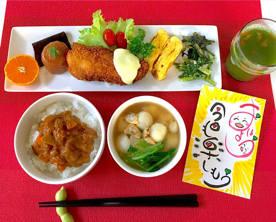 朝ごはん^_^カレー丼🍛𩸽フライ^ - ^😋|HAMI69さん