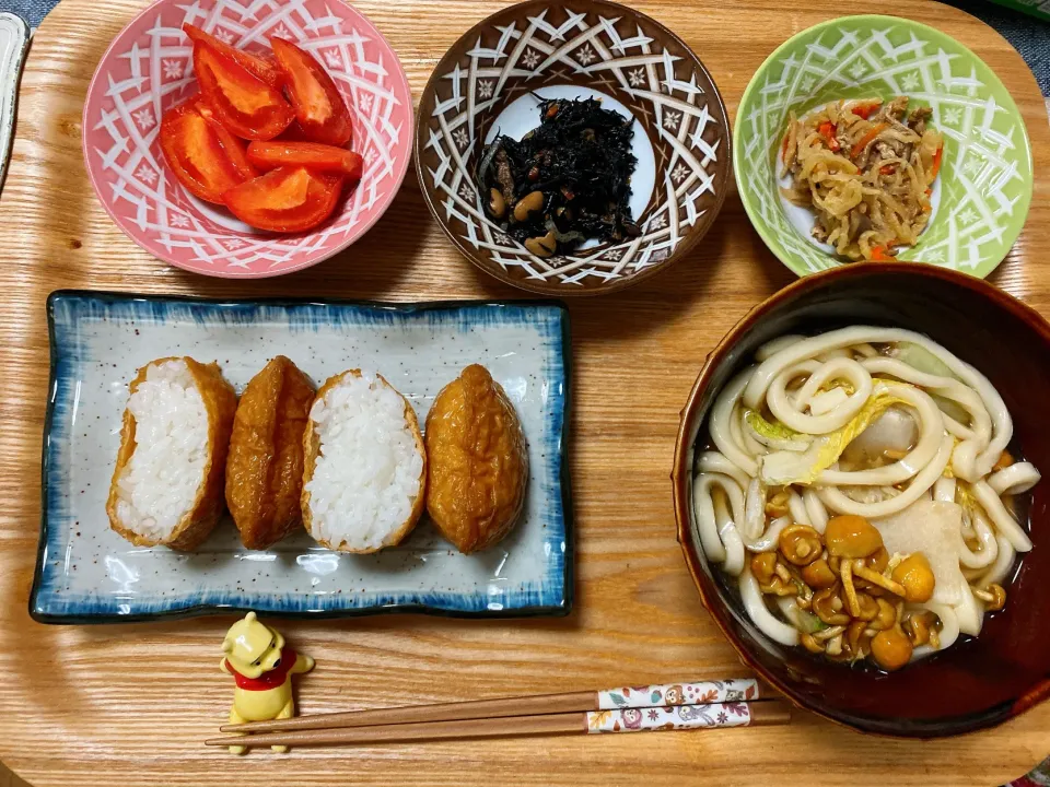 Snapdishの料理写真:あんかけなめこうどん いなり寿司|❦れなな❦さん