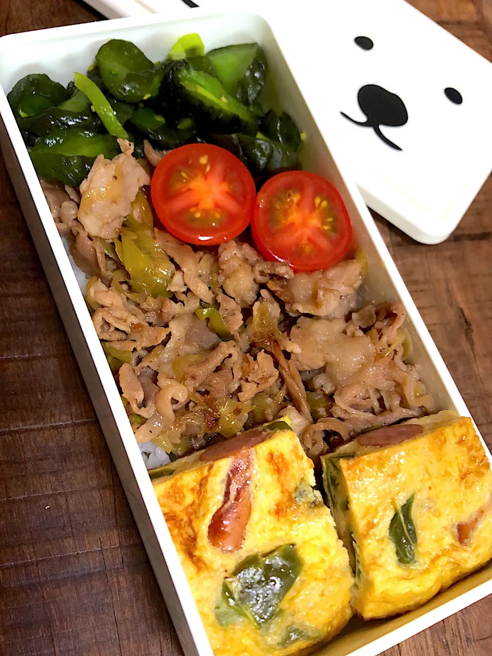 豚バラと長ネギの生姜焼き丼弁当🍱|ひまさくさん