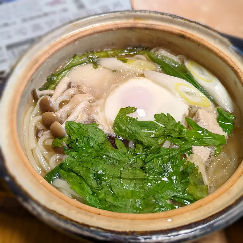 鍋焼きうどん
　久々の実家にて
　あたたまりました～|いかぴさん