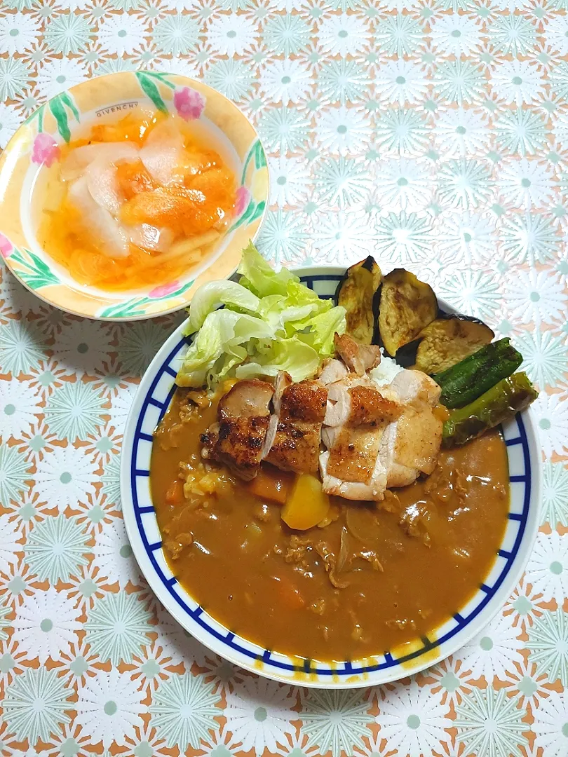 柿と大根なます&チキンカレー🍛|ひぃちゃんさん